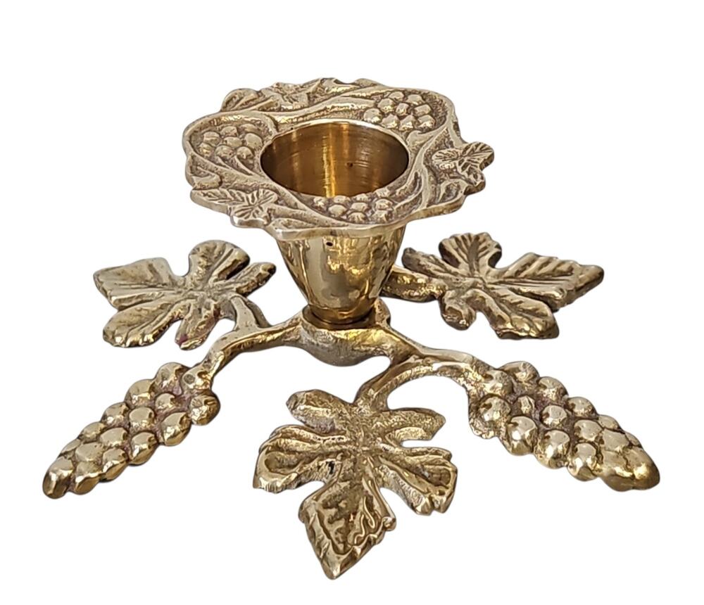 Vintage Brass Taper Candle Holder Grapevine Grape Leaf
